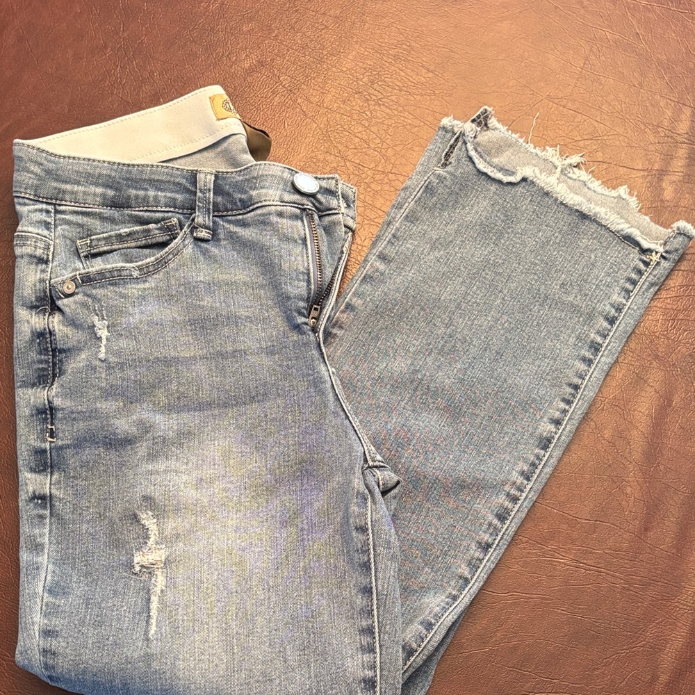 Democracy Light Blue Distressed Ankle Jeans